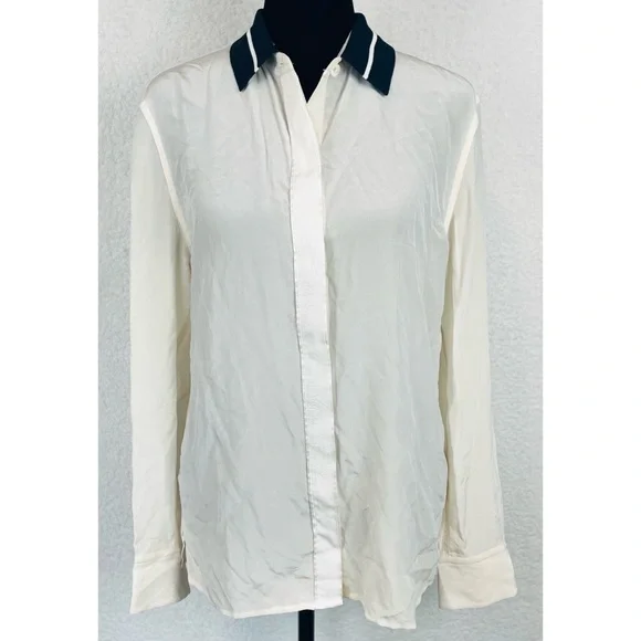 RAG & BONE • Nico Long Sleeve Tipped Silk Button-Down Shirt Blouse, S - Picture 15 of 16